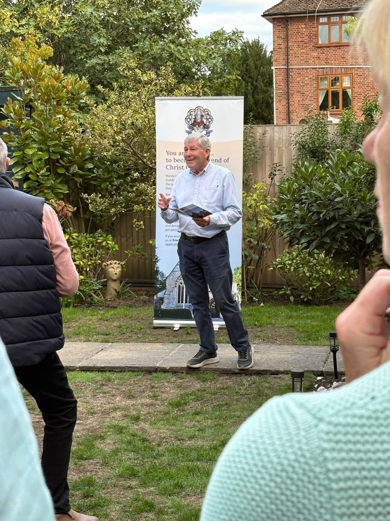 2026 Friends Summer Party and AGM David Scott talking to members of The Friends in his garden